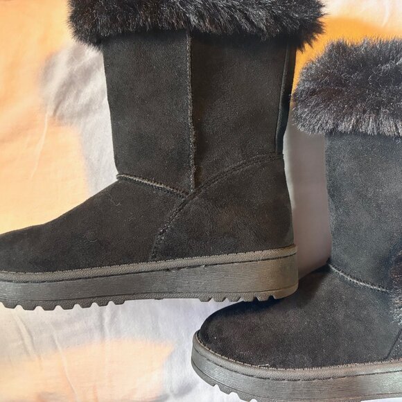 Sonoma Goods For Life® Black Alainaa Girls Cozy Boots with Faux Fur Kids size 12 - Picture 4 of 4